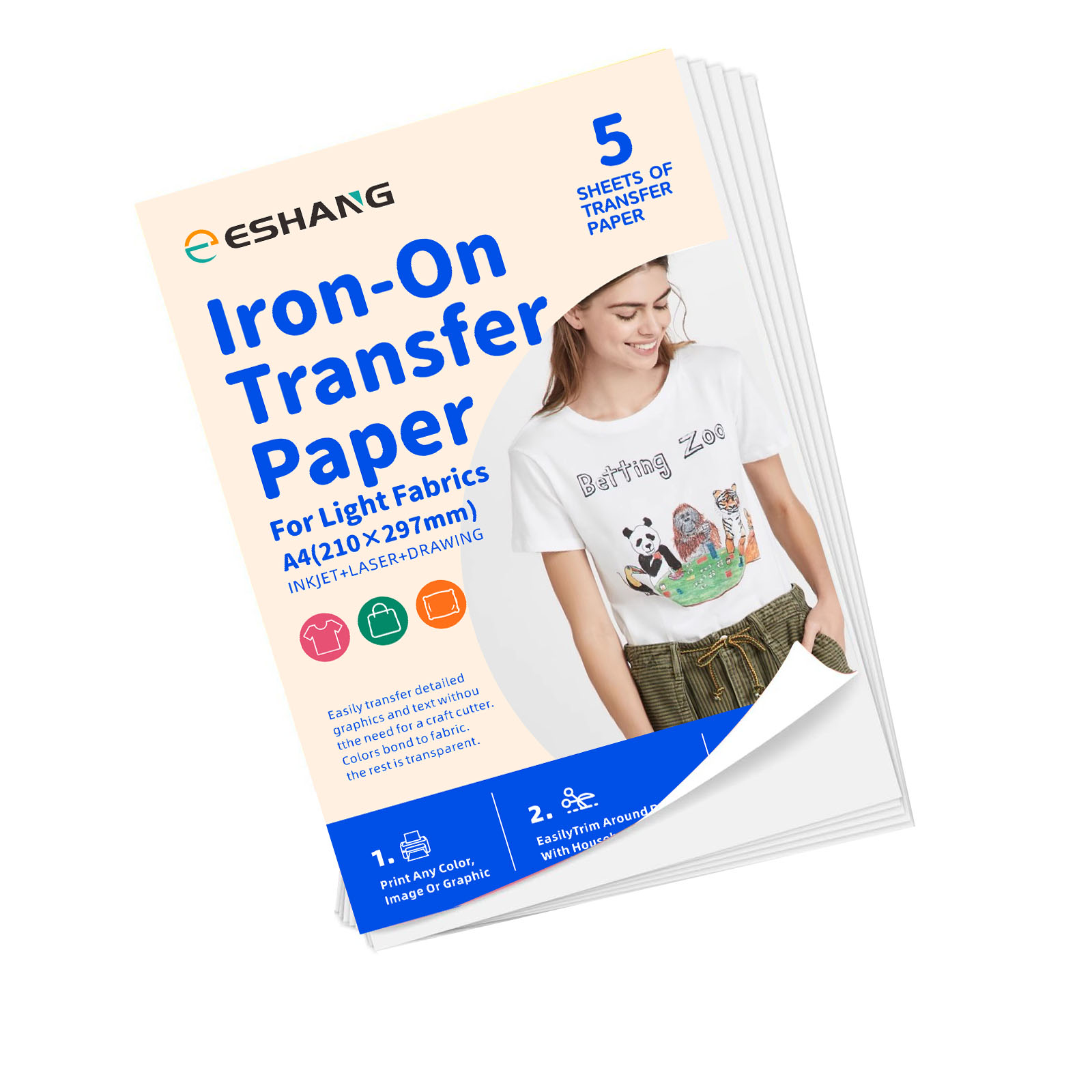 Printable Heat Transfer Vinyl - 5 แผ่น A4 กระดาษถ่ายเทความร้อนสําหรับเสื้อยืดพิมพ์ไวนิลถ่ายเทความร้อนสําหรับเครื่องพิมพ์อิงค์เจ็ทสําหรับ Light &