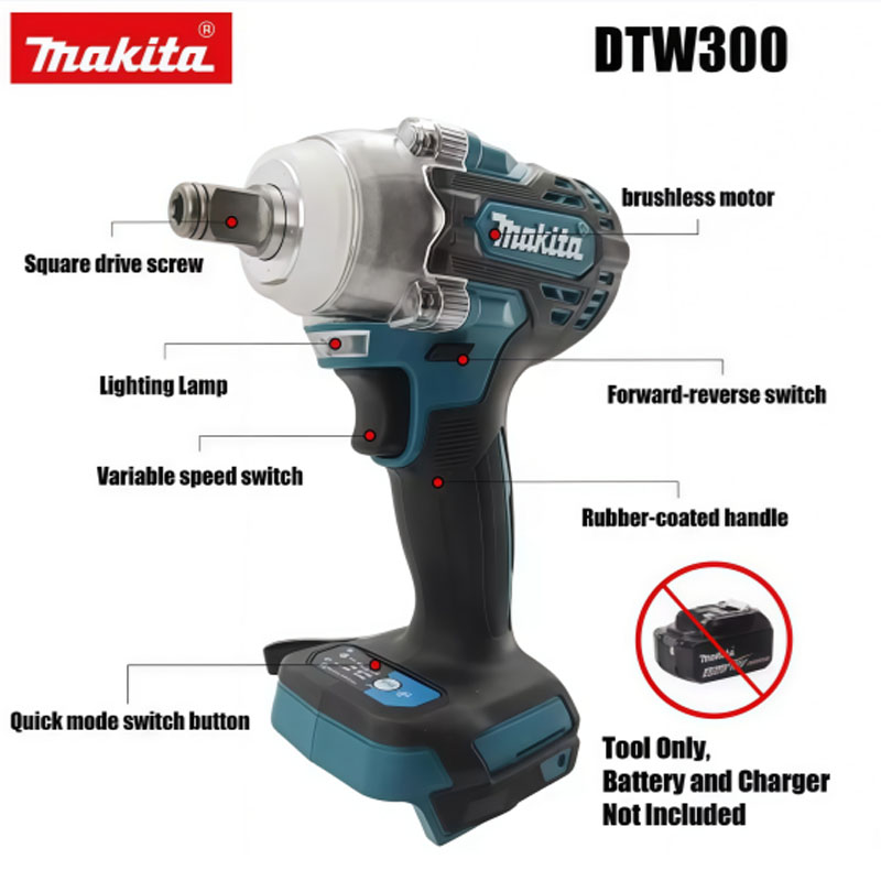 Makita Drill Dtw300 - ชุดเครื่องมือประแจไร้สาย Makita DTW300 18V แบบไร้แปรงถ่าน แรงบิดสูง