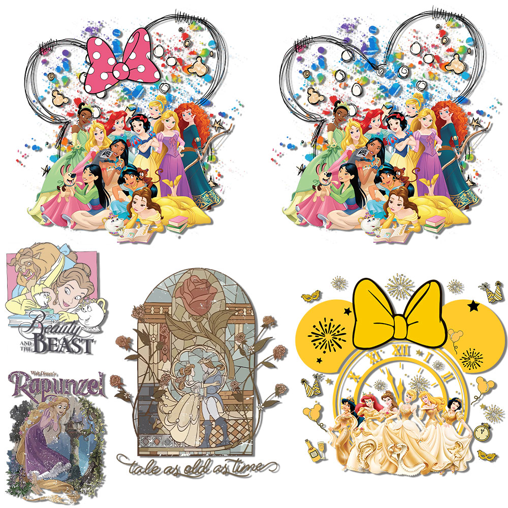 Printable Heat Transfer Vinyl - สีน้ําเมาส์หูเจ้าหญิงเหล็กบนสติ๊กเกอร์กดความร้อนสติ๊กเกอร์รีดผ้าแพทช์โอนสําหรับเสื้อยืด