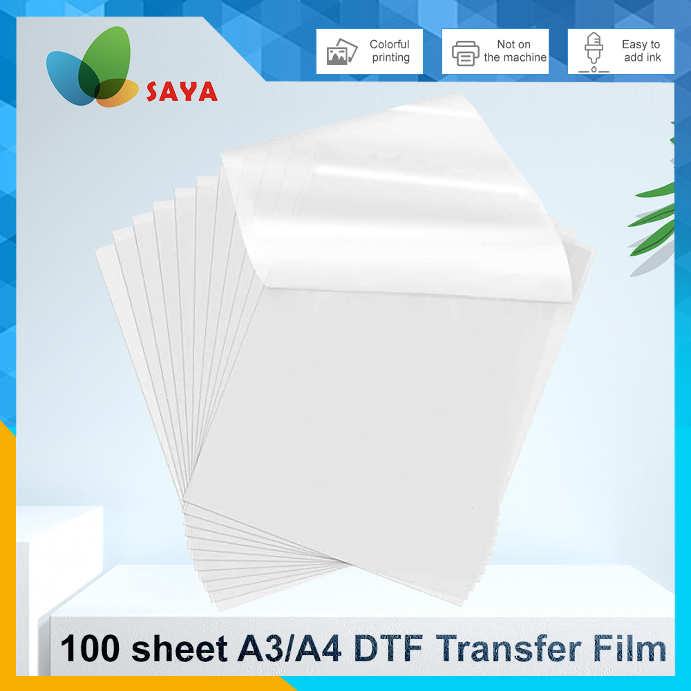 Printable Heat Transfer Vinyl - 50/100 ชิ้นฟิล์ม DTF A3/A4 ฟิล์มกาวสองหน้าสำหรับถ่ายโอนกระดาษพิมพ์ DTF,